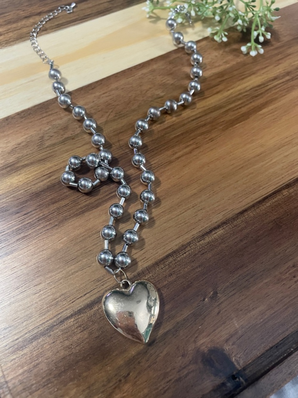 Silver Heart Pendant Beaded Necklace - Women Jewelry